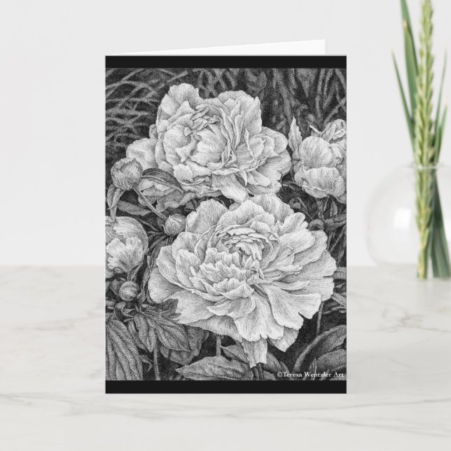 Carte de voeux de dessin Peonies blanches (Devant)