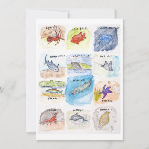 Carte de vœux de douze créatures marines