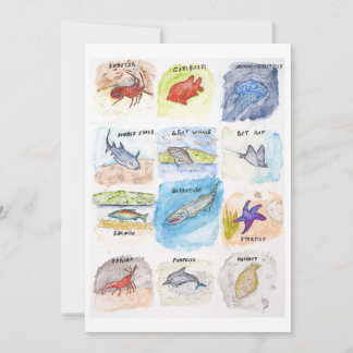 Carte de vœux de douze créatures marines