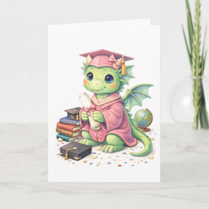 Carte de vœux de dragon de remise de diplôme rose