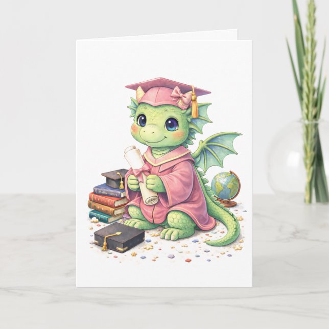 Carte de vœux de dragon de remise de diplôme rose  (Devant)