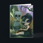 Carte de voeux de "Ève et de nervure"<br><div class="desc">Les rouages "Ève" féerique et la "nervure" squelettique d'étain animated ! Je travaille à la suite à mon livre de "Strangeling", comportant encore des histoires courtes - morceau que je peins maintenant est une illustration pour l'histoire courte de Matthew David Becket (mon mari - http://www.matthewdavidbecket.com) "ailes pour la nervure" (qui...</div>