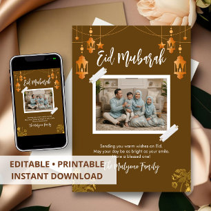 Carte de vœux de famille Eid Mubarak Lanterne Doré