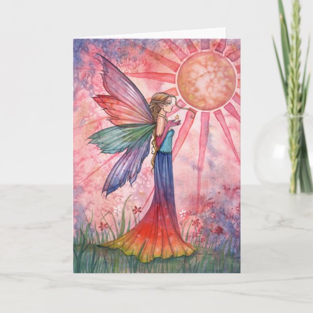 Carte de vœux de fée soleil et arc-en-ciel (Devant)