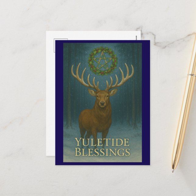 Carte de vœux de fête de Noël pour cerf (Devant/Arrière en situation)