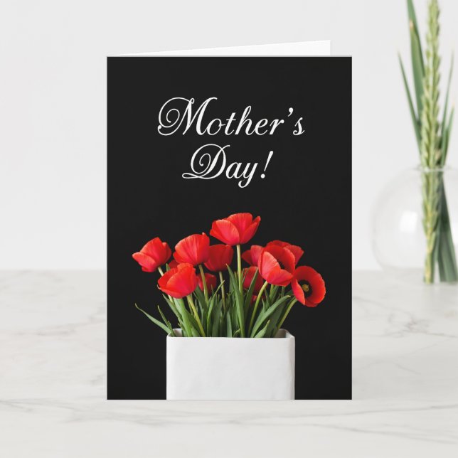 Carte de vœux de fête des mères à fleurs rouges (Devant)
