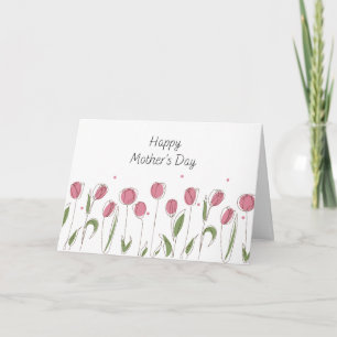 Carte de vœux de fête des mères Tulipe rose aquare