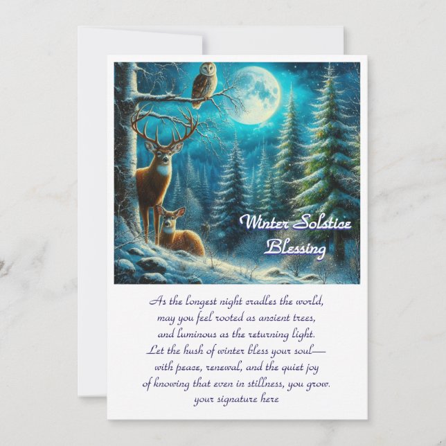 Carte de vœux de fête du cerf au solstice d'hiver  (Devant)