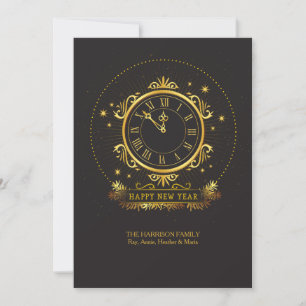 Carte de vœux de fêtes à l'horloge dorée