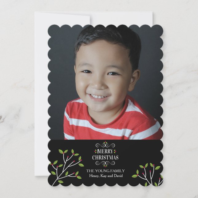 Carte de Vœux de Fêtes aux Branches de Houx (Devant)