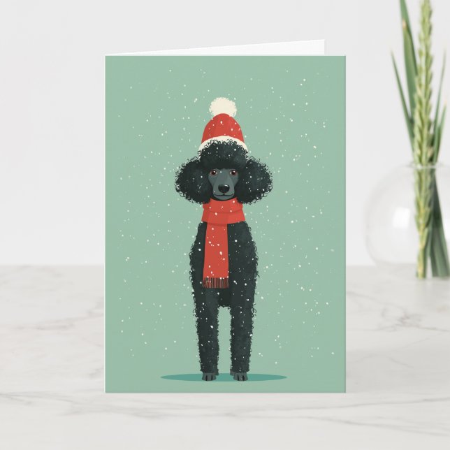 Carte de vœux de fêtes avec Caniche Noir (Devant)