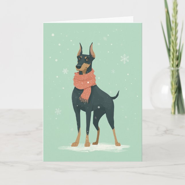 Carte de vœux de fêtes avec Doberman (Devant)