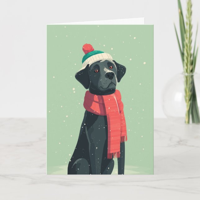 Carte de vœux de fêtes avec Labrador noir (Devant)