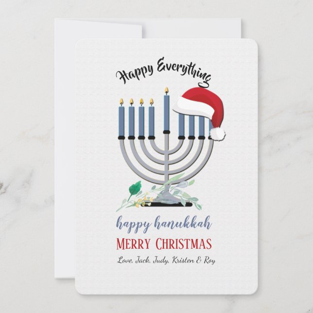 Carte de vœux de fêtes avec menorah et bonnet de P (Devant)