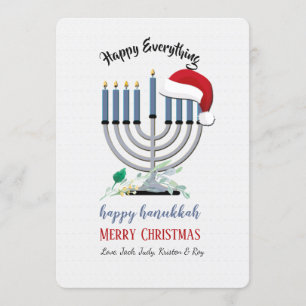 Carte de vœux de fêtes avec menorah et chapeau de