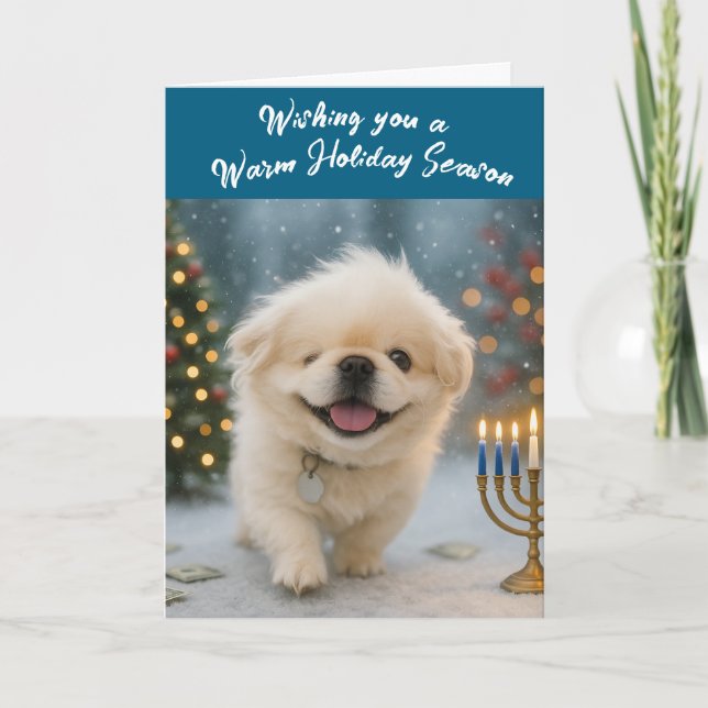 Carte de vœux de fêtes avec Pete le Pekingese (Devant)