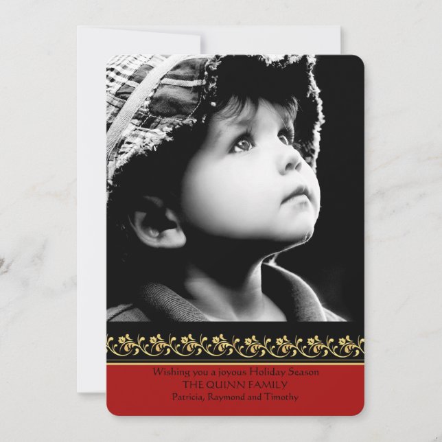 Carte de Vœux de Fêtes avec Photo à Bordure Dorée (Devant)