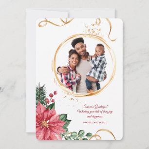 Carte de vœux de fêtes avec photo Ruban Doré