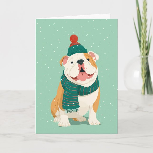Carte de vœux de fêtes avec un Bouledogue Anglais (Devant)