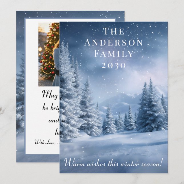 Carte de vœux de fêtes Blue Christmas Flat (Devant / Derrière)