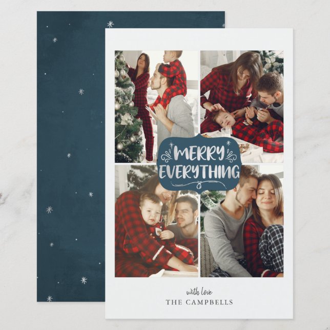 Carte de vœux de fêtes Budget Blue Merry Everythin (Devant / Derrière)