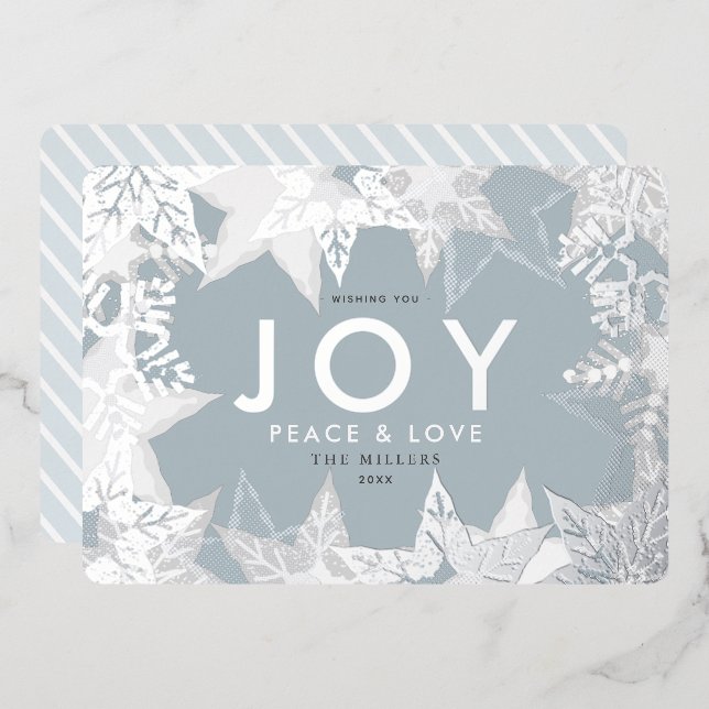Carte de vœux de fêtes JOY Frosted Snowflakes arge (Recto/Verso)