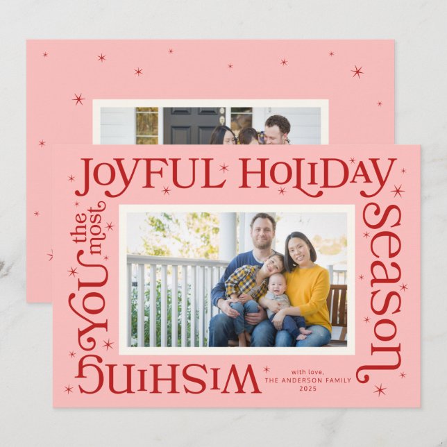 Carte de vœux de fêtes la plus joyeuse Rose (Devant / Derrière)