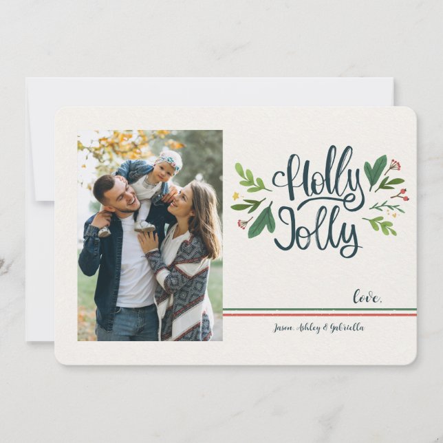 Carte de vœux de fêtes photo Holly Jolly (Devant)