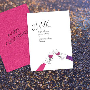 Carte de vœux de fêtes – « Tchin » Verre à vin Acc