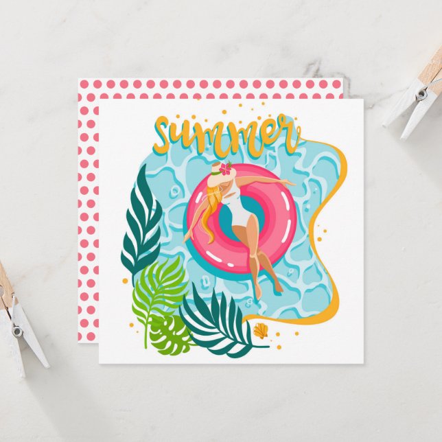 Carte de vœux de fille de plage d'été (Devant/Arrière en situation)