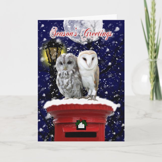 Carte de vœux de fin d'année avec hibou d'hiver (Devant)