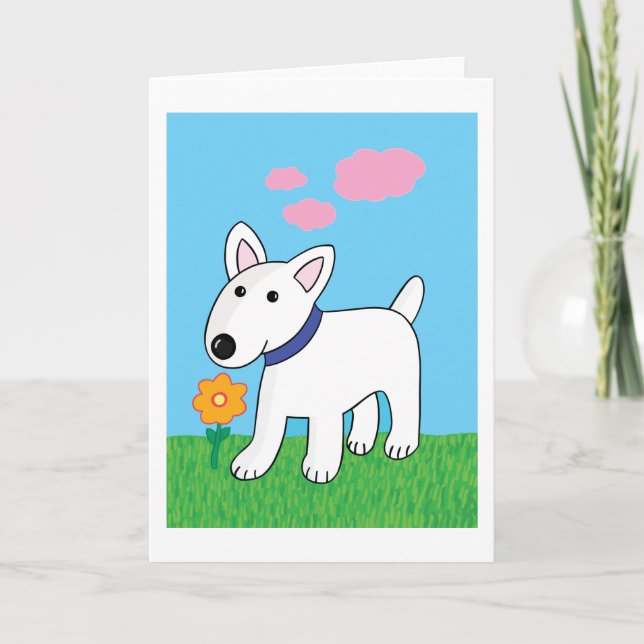 Carte de voeux de fleur du chien W de bull-terrier (Devant)