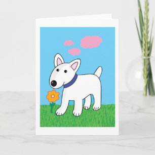 Carte de voeux de fleur du chien W de bull-terrier
