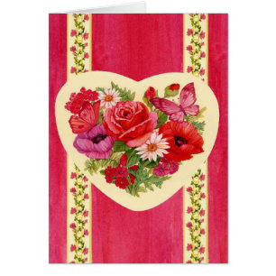 Carte de voeux de fleurs de coeur rouge
