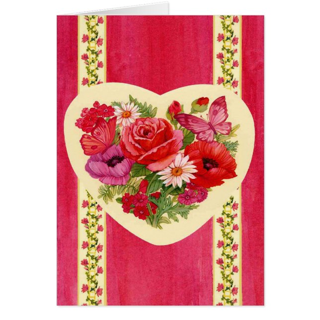 Carte de voeux de fleurs de coeur rouge (Devant)