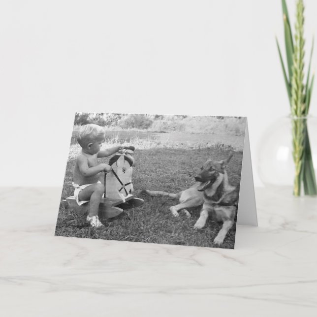Carte de vœux de garçon et son chien (Devant)
