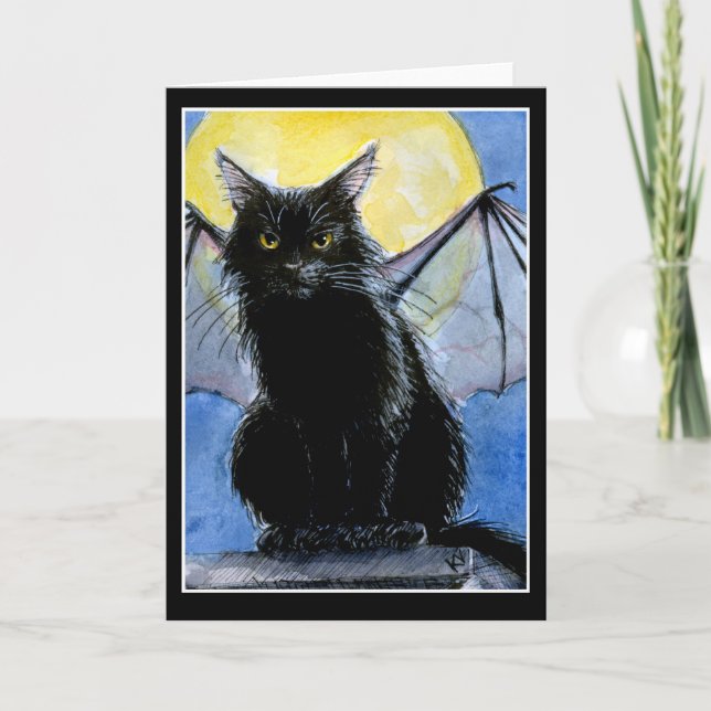 Carte de voeux de gargouille de Halloween de chat (Devant)