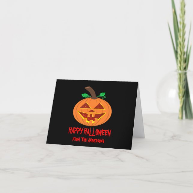 Carte de vœux de Halloween avec citrouille sourian (Devant)