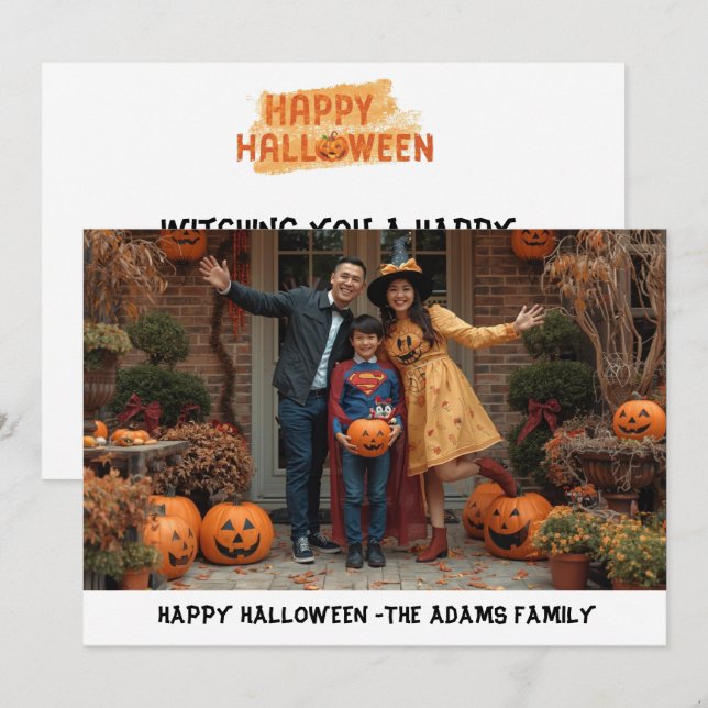 Carte de vœux de Halloween familiale joyeuse, Hall (Devant / Derrière)