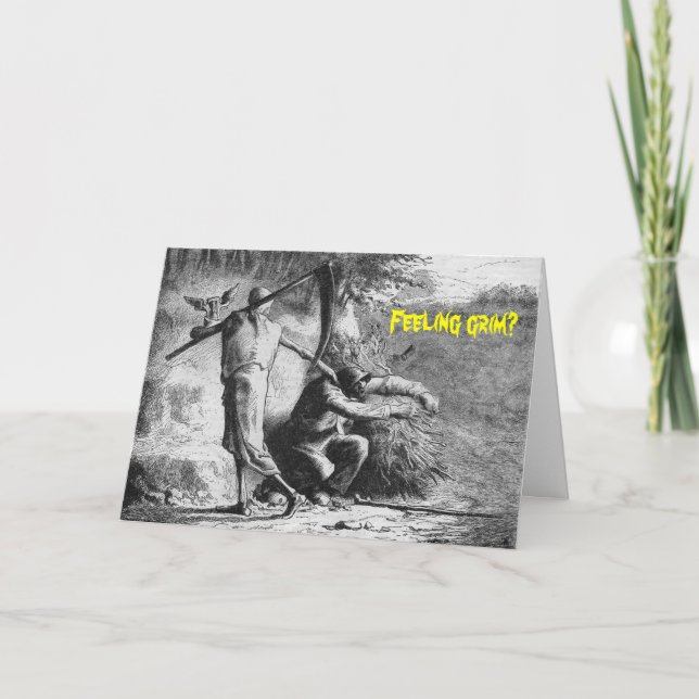 Carte de voeux de Halloween - gravure de faucheuse (Devant)