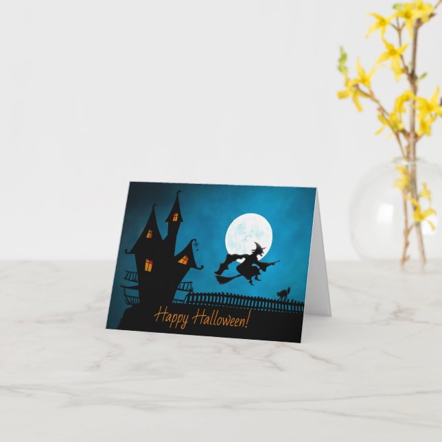 Carte de vœux de Halloween sorcière Joyeux Hallowe (Fleur jaune)