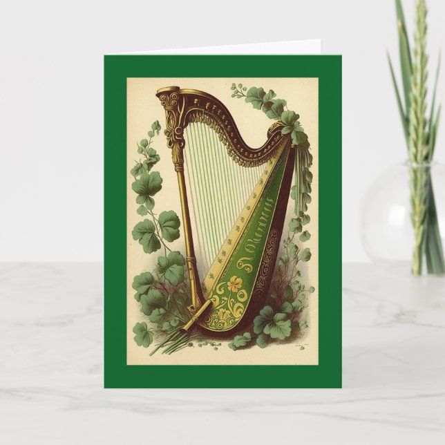 Carte de vœux de harpe irlandaise vintage (Devant)