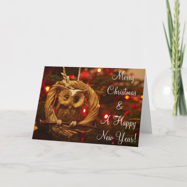 Carte de voeux de hibou de Noël (Devant)