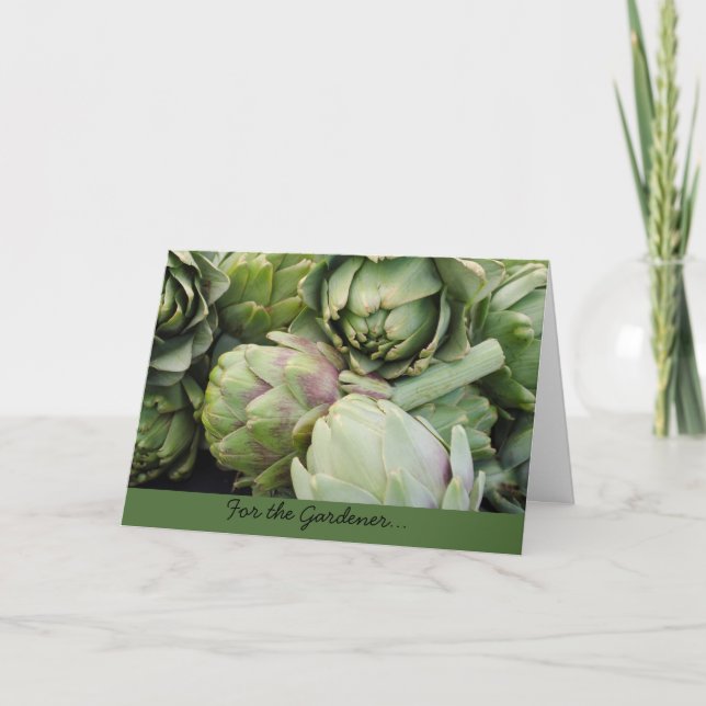 Carte de voeux de jardinage avec des artichauts (Devant)