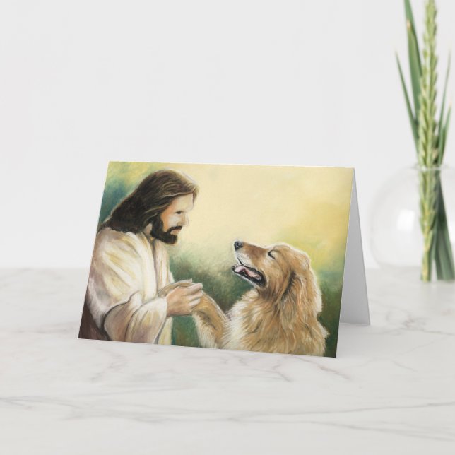 Carte de voeux de Jésus et Golden Retriever Dog Ar (Devant)