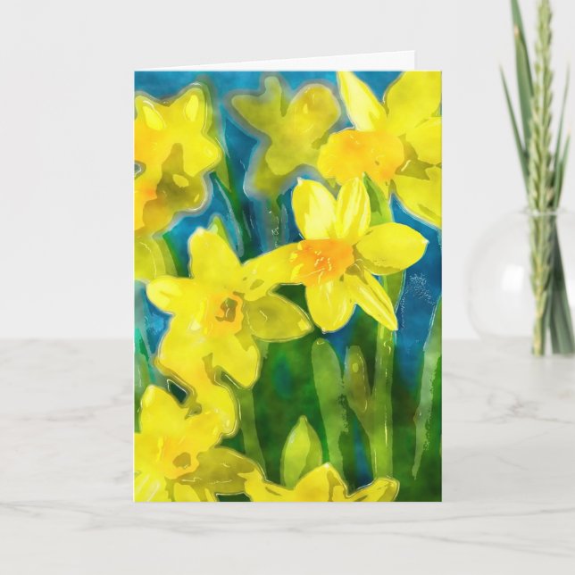 Carte de voeux de jonquilles dans l'aquarelle (Devant)