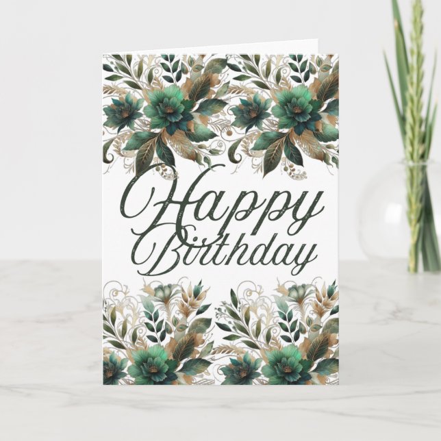 Carte de vœux de joyeux anniversaire à fleurs aqua (Devant)