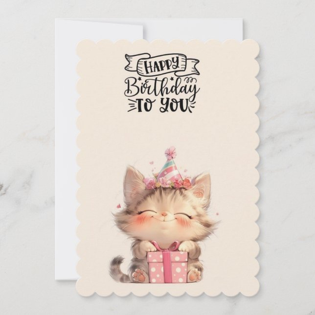 Carte de vœux de joyeux anniversaire adorable chat (Devant)