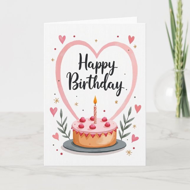 Carte de Vœux de Joyeux Anniversaire avec Gâteau (Devant)