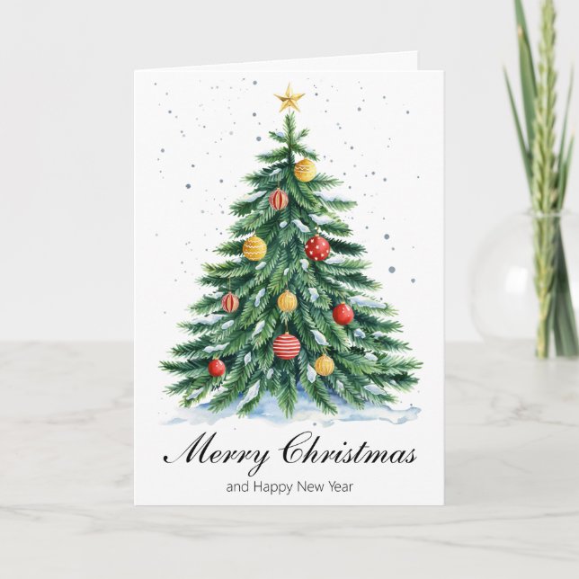 Carte de vœux de Joyeux Noël avec un arbre classiq (Devant)